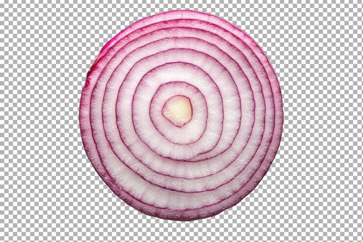 PSD una rebanada perfecta de cebolla roja con bordes lisos