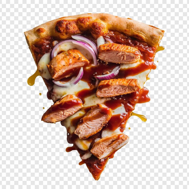 PSD una rebanada de pizza de pollo a la parrilla aislada sobre un fondo blanco