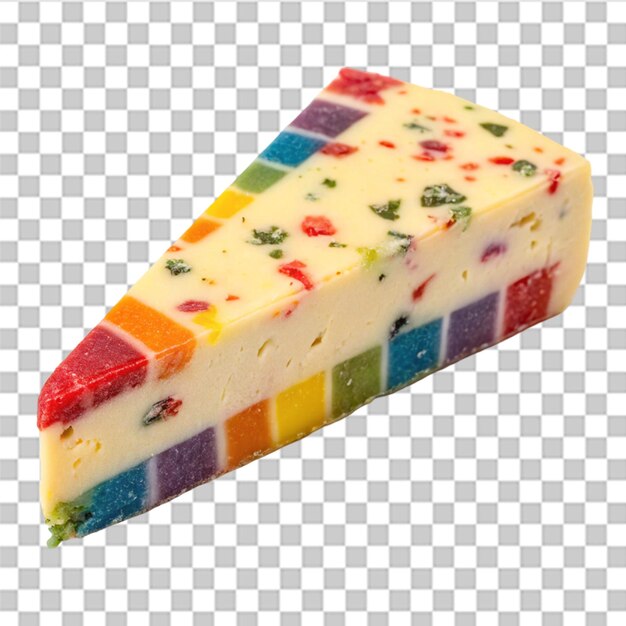 Una rebanada de queso de colores aislada sobre un fondo transparente