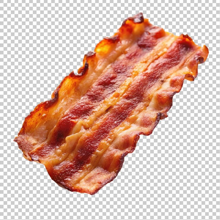 PSD rebanada de tocino a la parrilla aislada sobre un fondo transparente