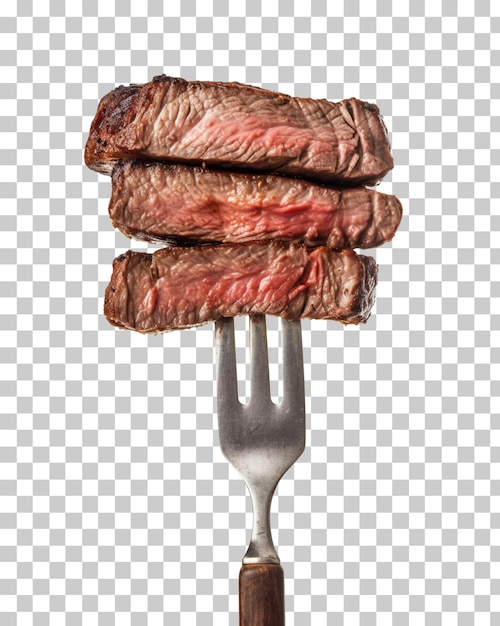 Rebanadas de bistec de res en un tenedor aislado sobre fondo transparente png psd