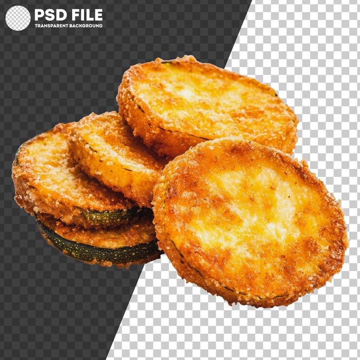 PSD rebanadas de calabacín frito crujiente de papua nueva guinea sobre un fondo blanco
