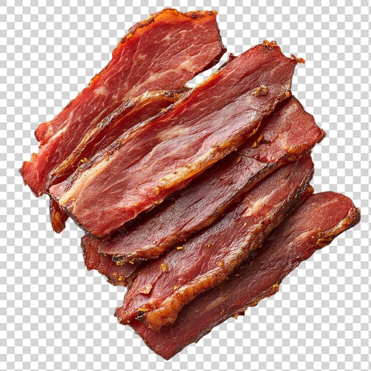 PSD rebanadas de carne ahumada aisladas sobre un fondo transparente