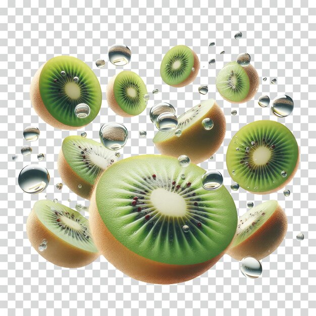 Rebanadas flotantes de kiwi de fondo transparente