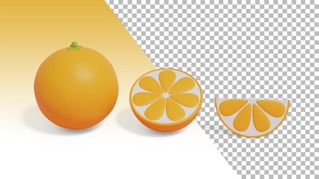 PSD rebanadas y mitades de diseño realista de fruta naranja para el concepto de frutas