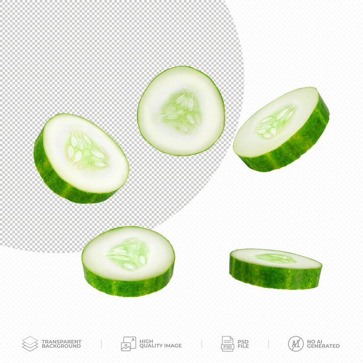 PSD rebanadas de pepino desde diferentes ángulos sobre un fondo transparente psd
