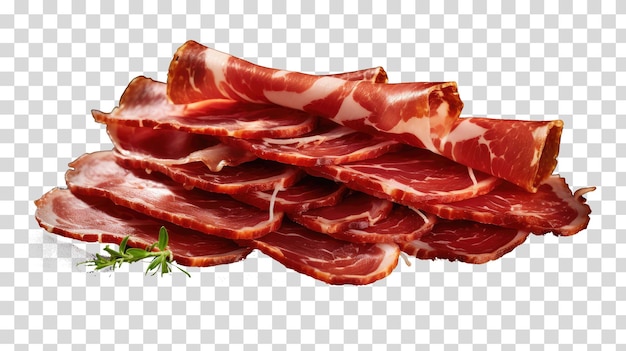 PSD rebanadas de prosciutto en un fondo transparente