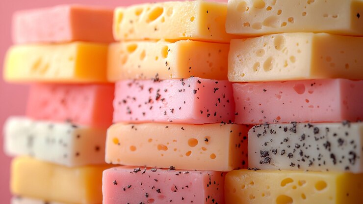 PSD rebanadas de queso apiladas que muestran una variedad de texturas ricas en detalles de 8k