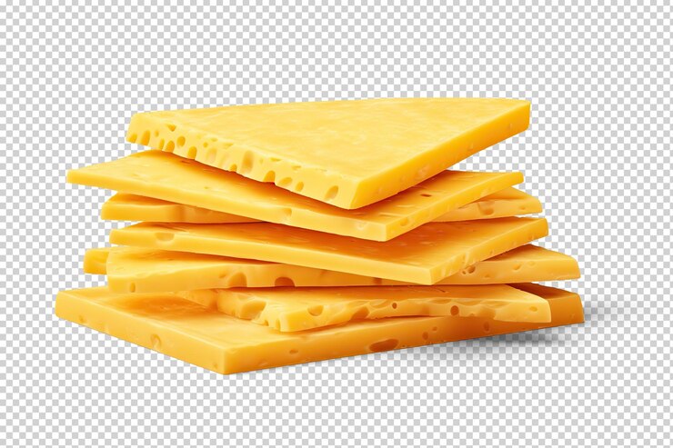 PSD rebanadas de queso cortadas manualmente en transparente.