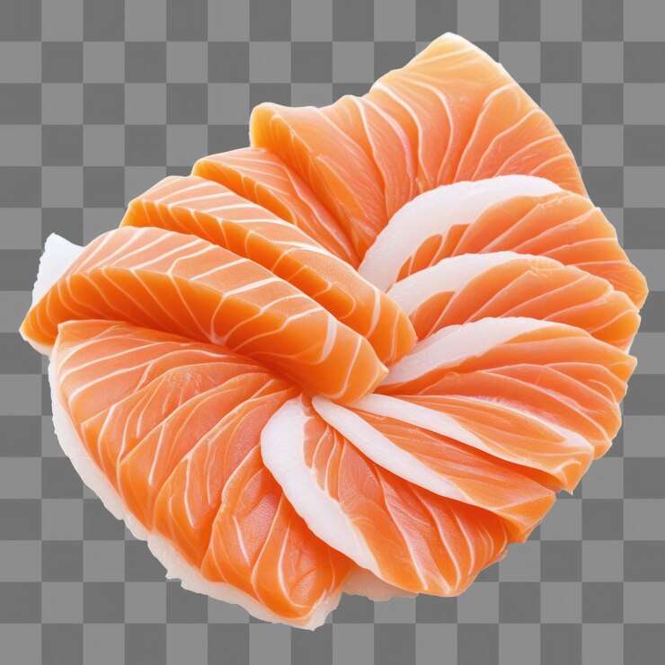 PSD rebanadas de salmón sashimi pescado popular para el alimento ingrediente crudo aislado en fondo transparente