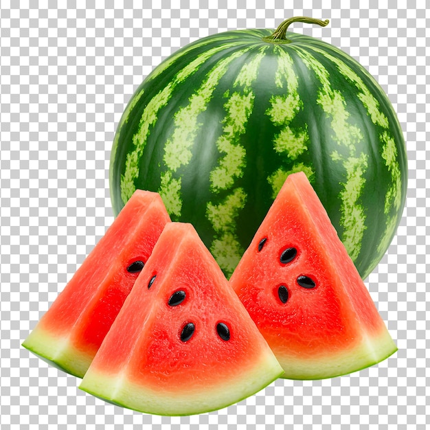 Rebanadas de sandía y frutos enteros de sandía