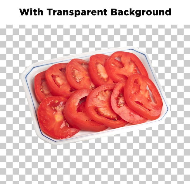 Rebanadas de tomate en un plato aislado sobre un fondo transparente