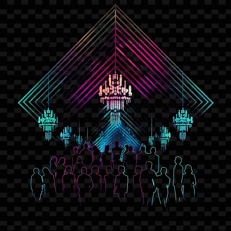 PSD recaudación de fondos de neón brillante con donantes e invitados paisaje neon line art vista de la ciudad fondo