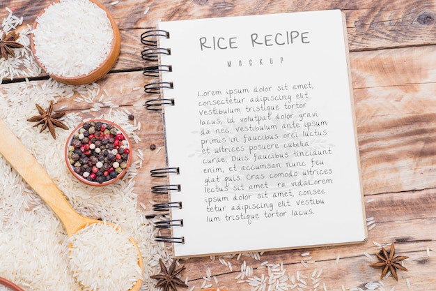 Receita de bolo de arroz no caderno