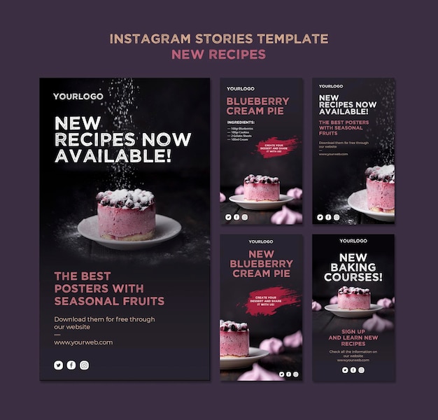 PSD receitas doces modelo de histórias do instagram