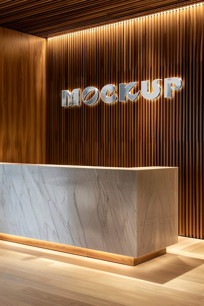 Recepción de madera con maqueta del logotipo
