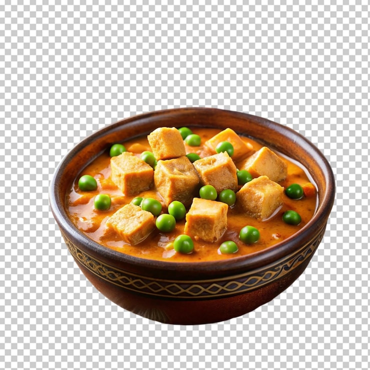 PSD receta de curry de paneer matar hecha con queso cottage y guisantes verdes