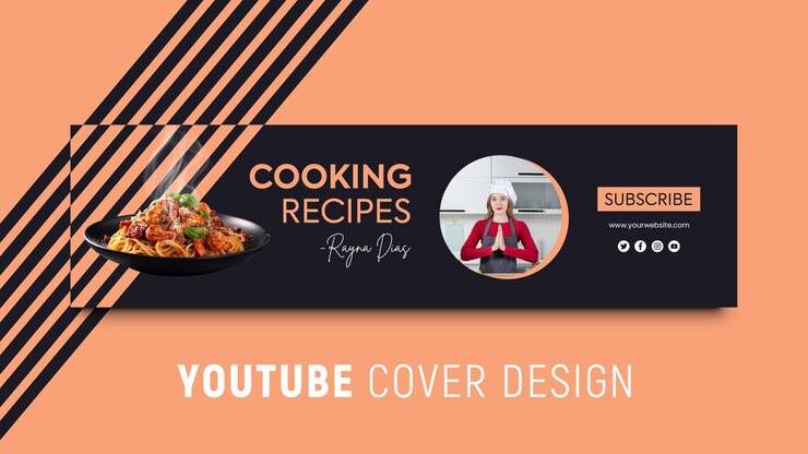 PSD recetas de cocina youtube banner y plantilla de diseño de portada