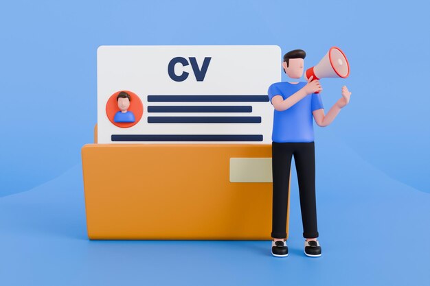 PSD recherche de l'employé droit illustration 3d