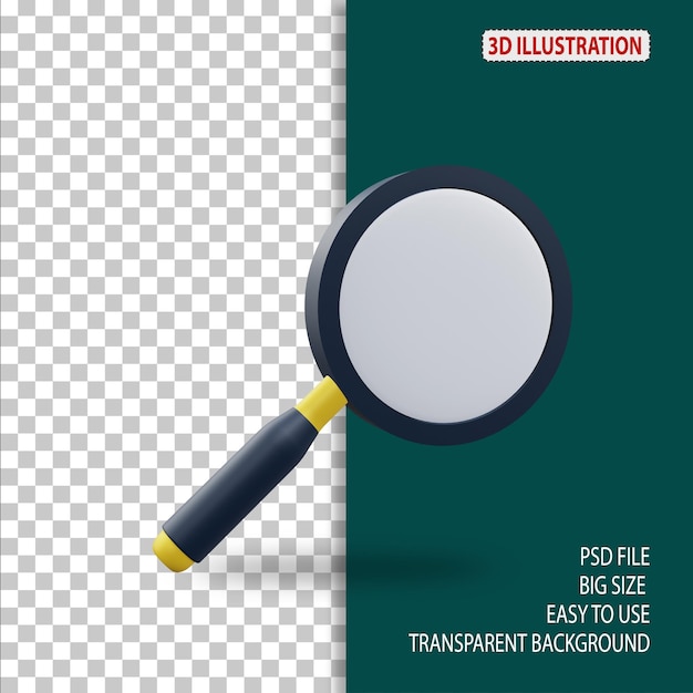 PSD recherche uiux 3d icône illustration avec fond transparent