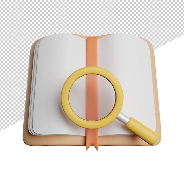 Rechercher un livre Trouver une illustration d'icône de rendu 3d vue de face sur fond transparent