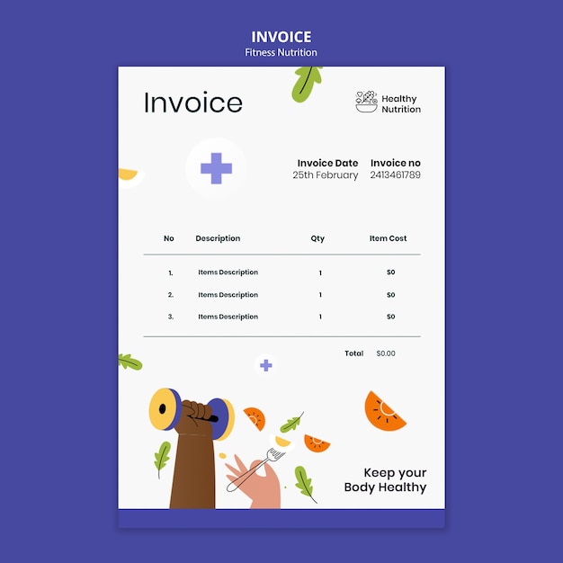 Rechnungsvorlage für fitness-ernährung