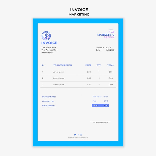 Rechnungsvorlage für Marketingstrategie