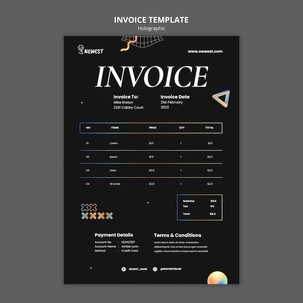 PSD rechnungsvorlage mit holografischen formen
