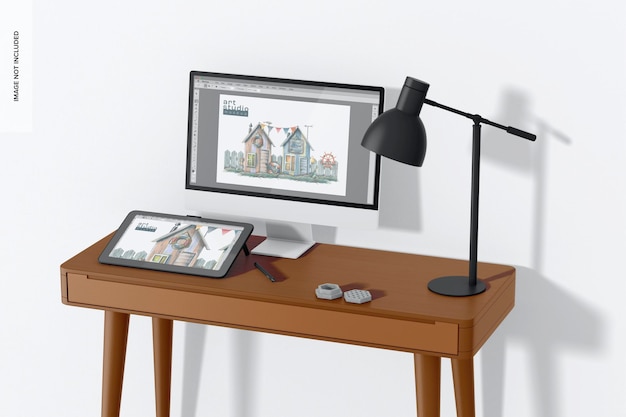 Rechte Ansicht des Digital Creative Studio Mockup