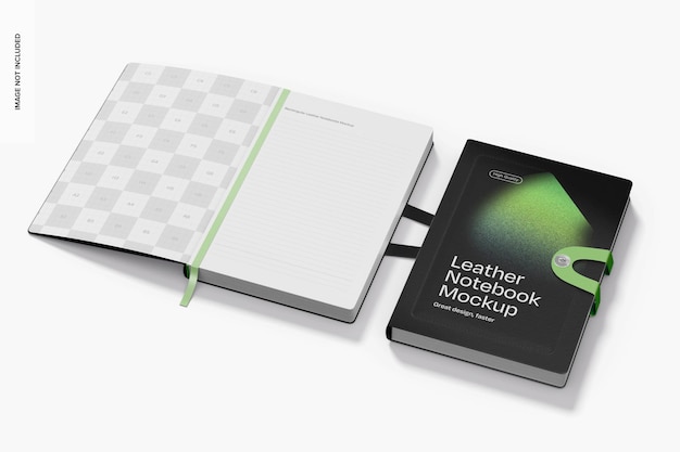 Rechteck-Leder-Notebooks Mockup geöffnet und geschlossen