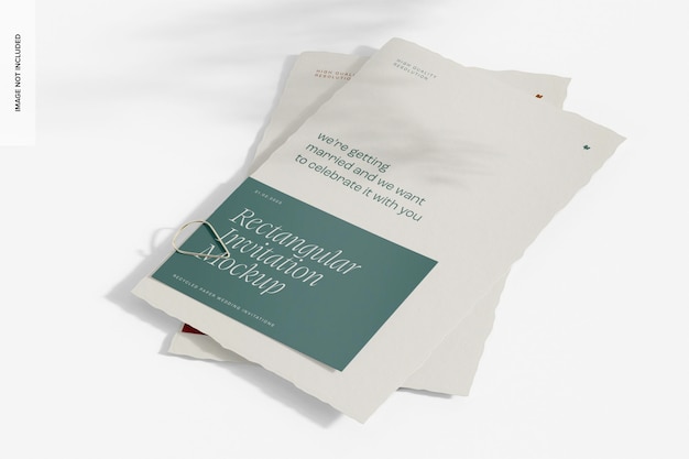 Rechteckige Deckle Edge Partyeinladungen Mockup, gestapelt
