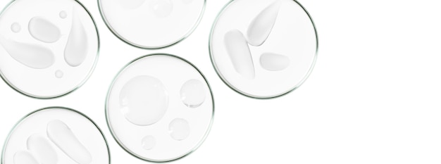 Rechteckiges Banner mit isolierten Petrischalen. Creme- und Gelflecken können auf Ihren Hintergrund geklebt werden