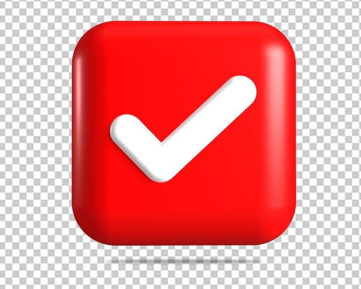 PSD rechts genehmigen rotes symbol 3d-rendering