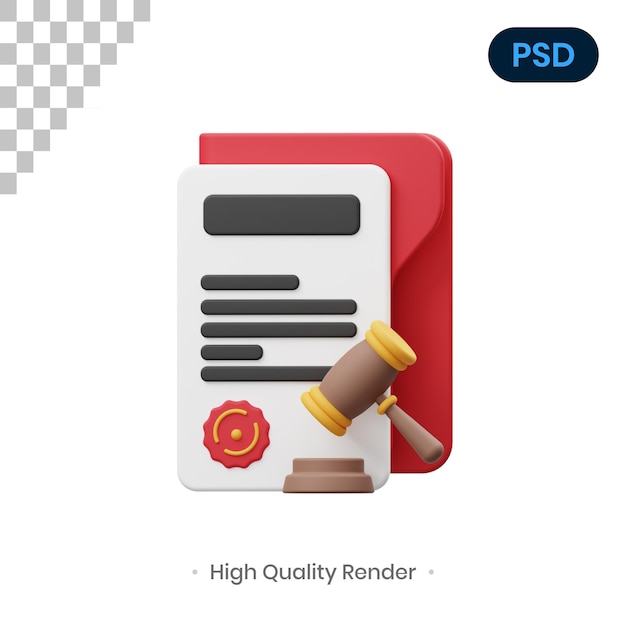 PSD rechtsdokument 3d render illustration premium psd