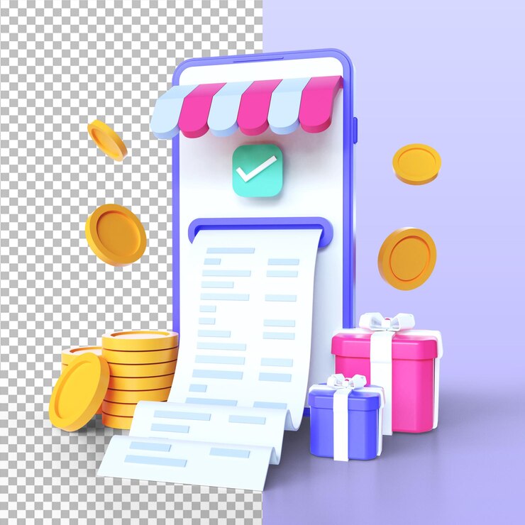Recibo de transação de conceito de pagamento on-line ícone de pagamento on-line 3d render