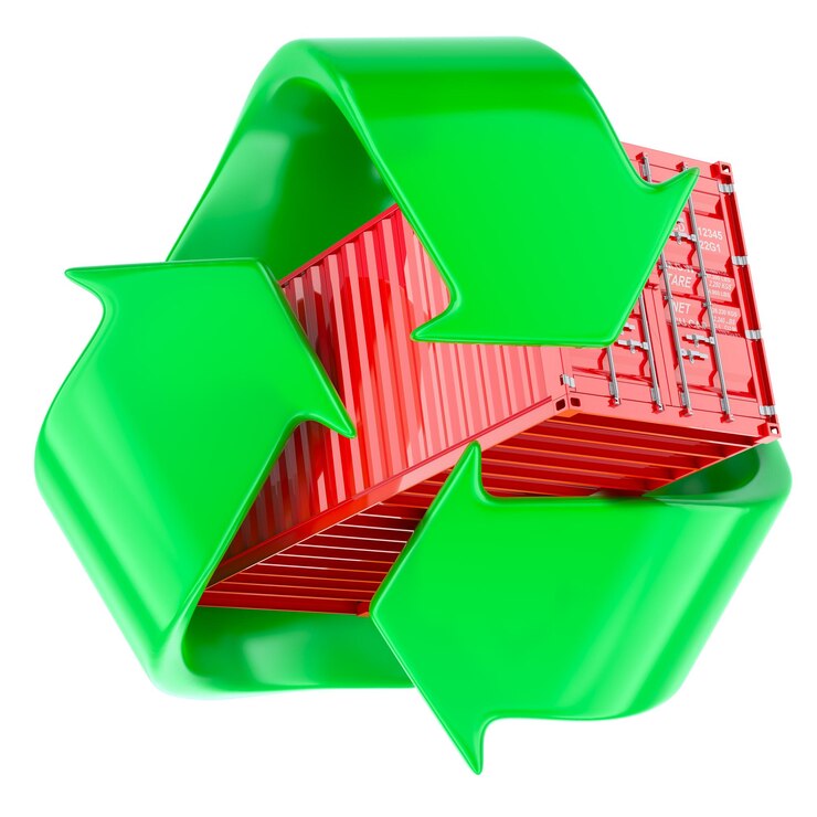 PSD reciclagem de contêineres de transporte de carga upcycling conceito de contentores de carga renderização 3d isolado em fundo transparente