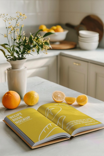 PSD recipe book in kitchen mockup