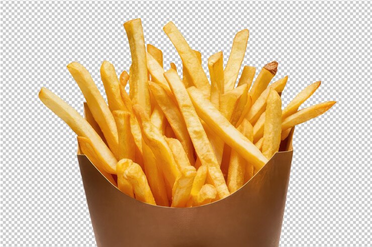 PSD un récipient de frites avec une étiquette brune