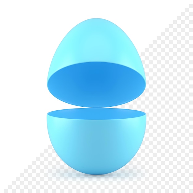 Recipiente aberto de caixa de páscoa de ovo azul para elemento de decoração surpresa festiva ilustração realista de ícone 3d