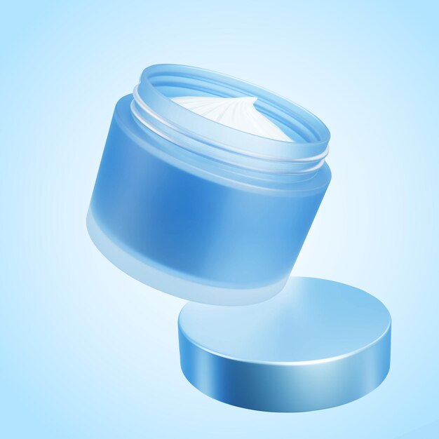 un recipiente azul y blanco de crema al lado de una caja azul