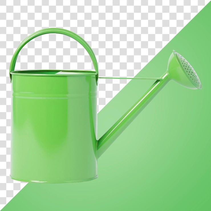 PSD recipiente de florero de fondo blanco de la lata de riego de metal verde de png