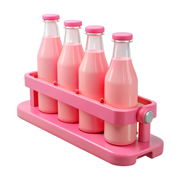 un recipiente de plástico rosa con botellas de refresco en él