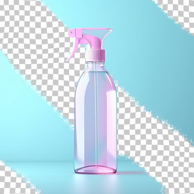 Recipiente de plástico transparente sobre fondo transparente para pulverizador antiséptico plantilla versátil para envases de maquillaje botellas con pulverizadores para detergentes y productos químicos de limpieza