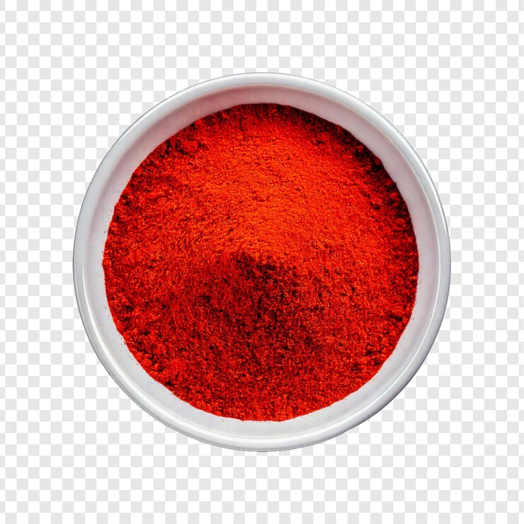 PSD un recipiente redondo con un polvo rojo y una taza de polvo rojo