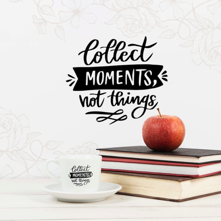 PSD recoge momentos, no cosas cita libro con manzana en pila de libros