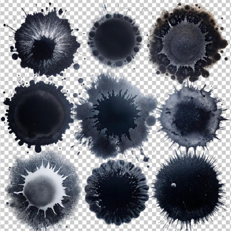 PSD recolección de salpicaduras de tinta de pulverización circular en un fondo transparente