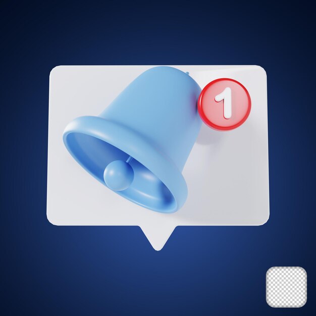 Recordatorio de campana pop-up empujando la notificación azul ilustración en 3D