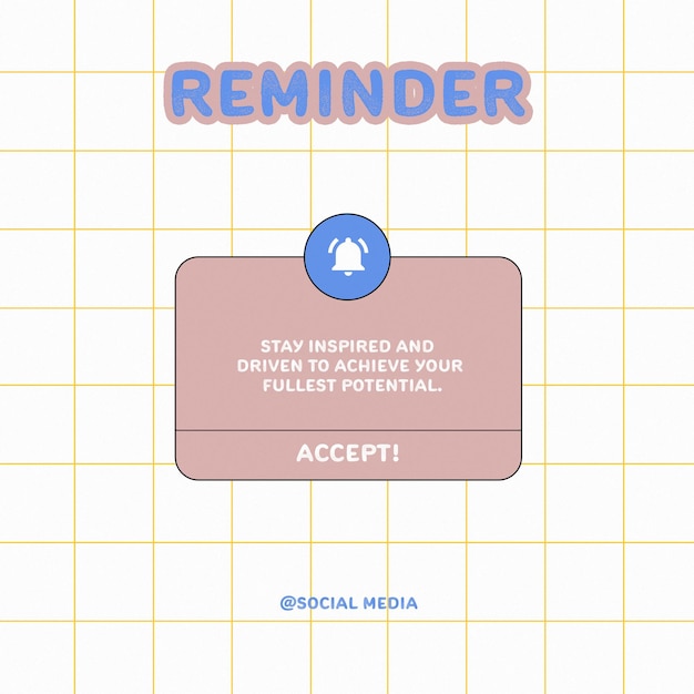 Recordatorio Notificación plantilla de publicación de Instagram diseño de psd para la plaza de redes sociales