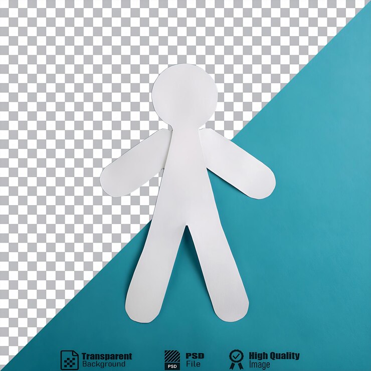 PSD un recorte de papel blanco de una figura con los brazos y las piernas extendidas