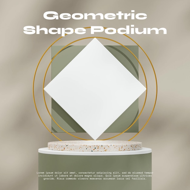 Rectangle et bague en or maquette de rendu 3d du podium de texture vert blanc et terrazzo en carré